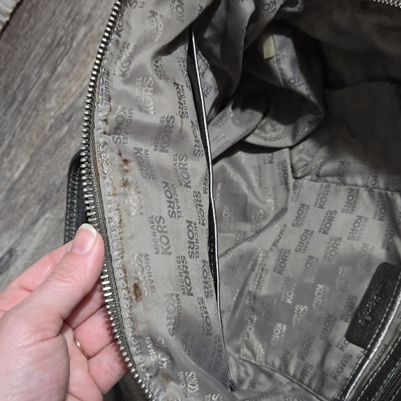 Michael Kors Altor Metallic Gray Leather Studded Top Handle Y2K Satchel - Picture 12 of 15